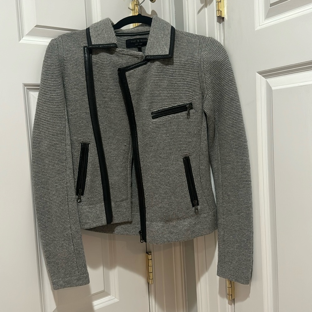 Rag & Bone grey wool jacket with lamb leather accents
